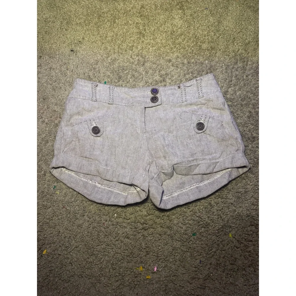 Tan Herringbone Cuffed‎ Shorts Double Button Waist Pockets Neutral Casual - Picture 2 of 4